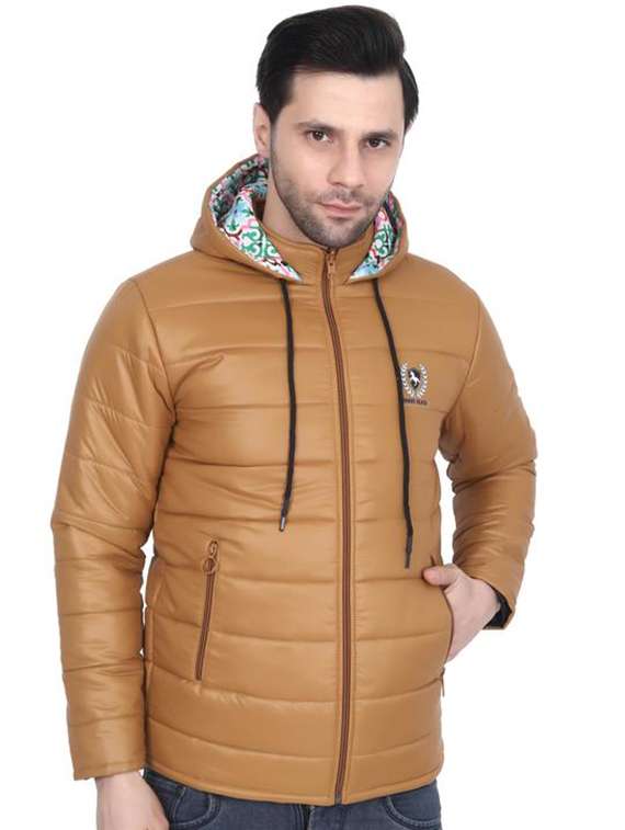 men solid long sleeve hooded puffer jacket