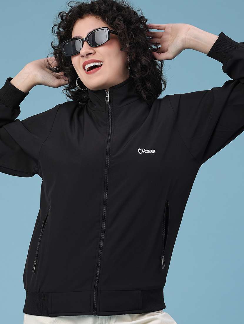 women solid long sleeve bomber jacket