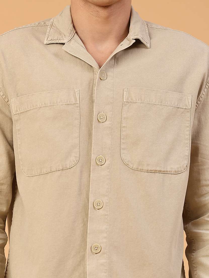 men beige cotton casual shirt - 22276184 -  Standard Image - 1