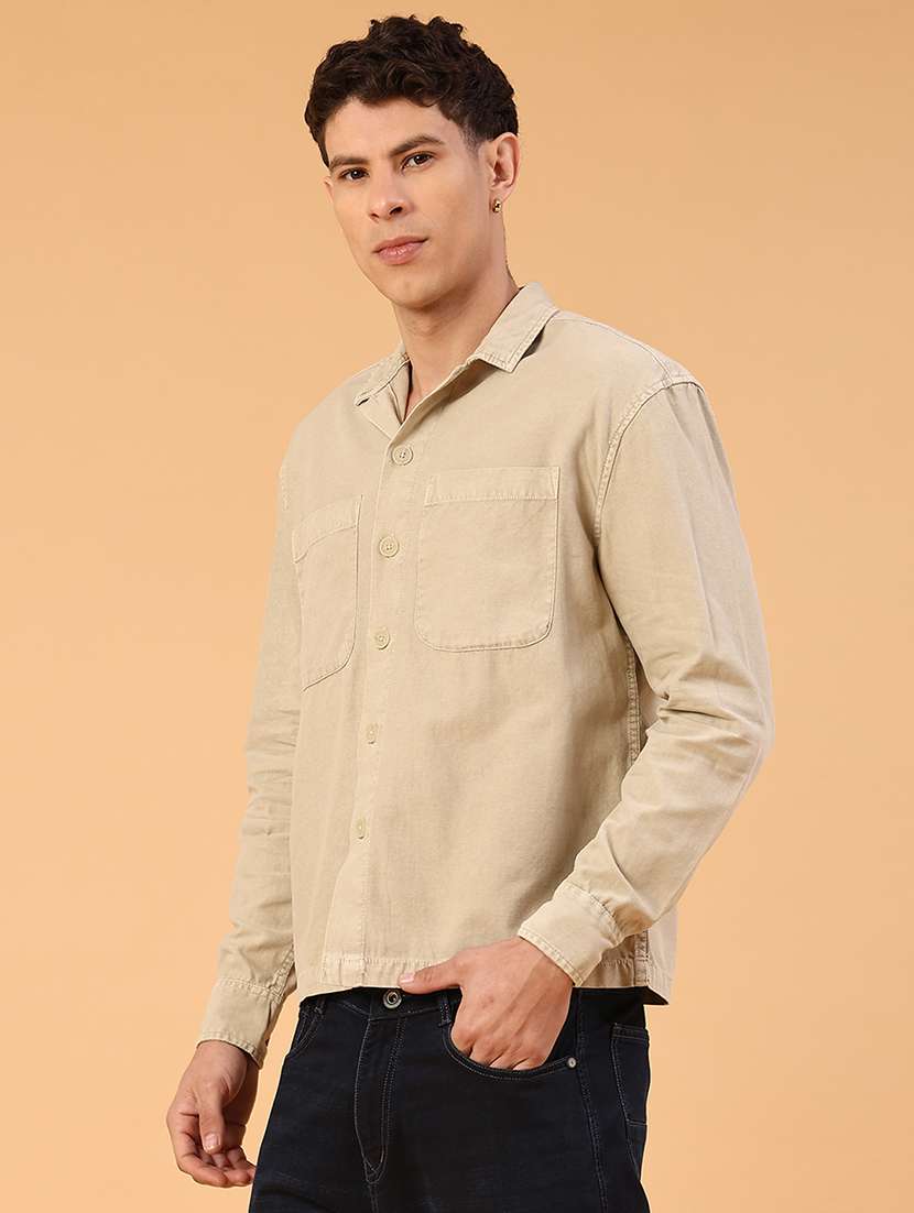 men beige cotton casual shirt - 22276184 -  Standard Image - 4