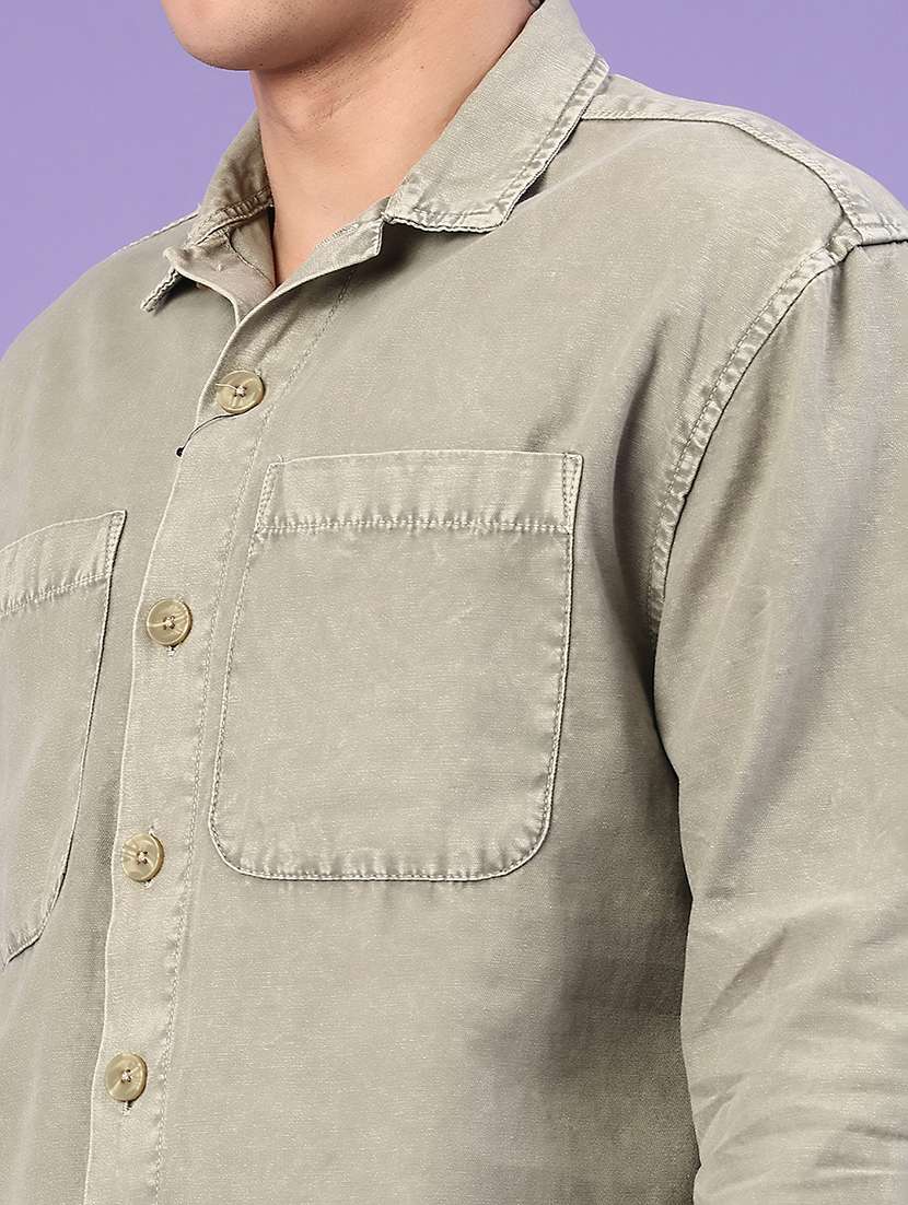 mens olive cotton casual shirt - 22276185 -  Standard Image - 1