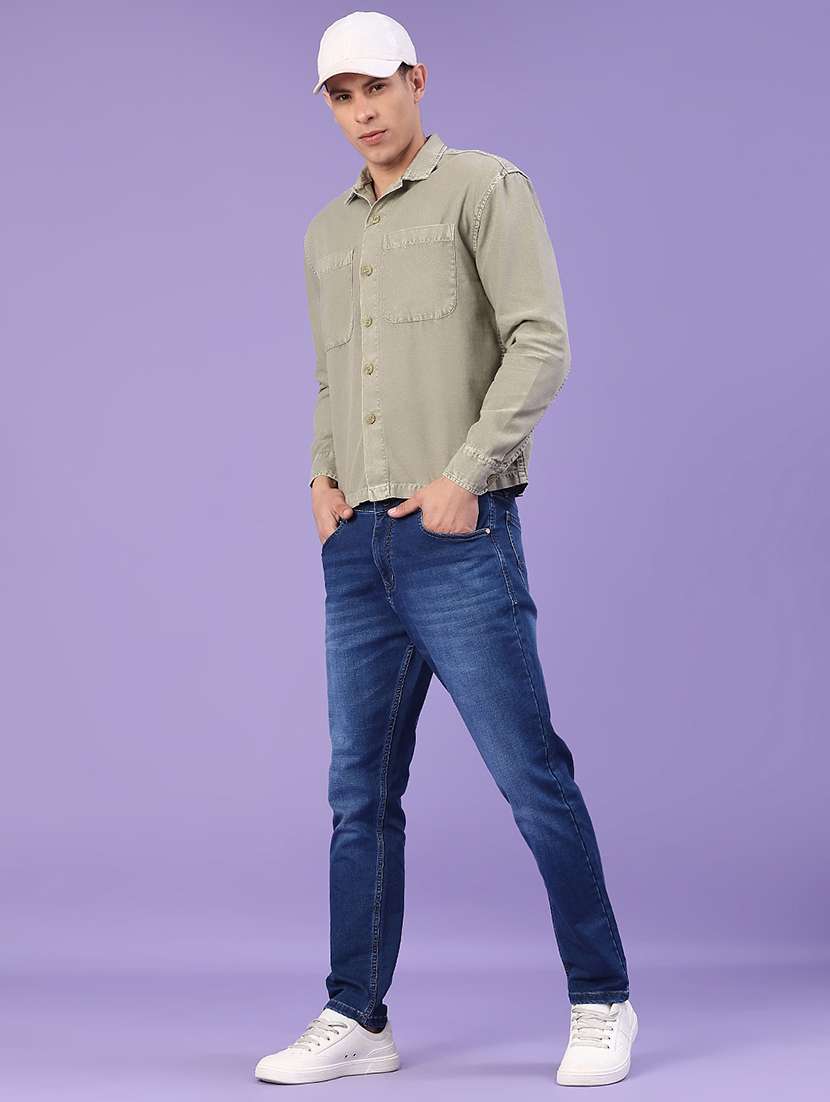 mens olive cotton casual shirt - 22276185 -  Standard Image - 4
