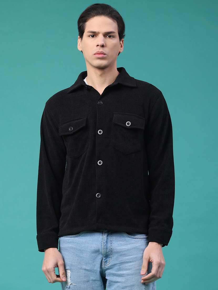 men solid long sleeve regular fit shacket - 22276188 -  Standard Image - 1