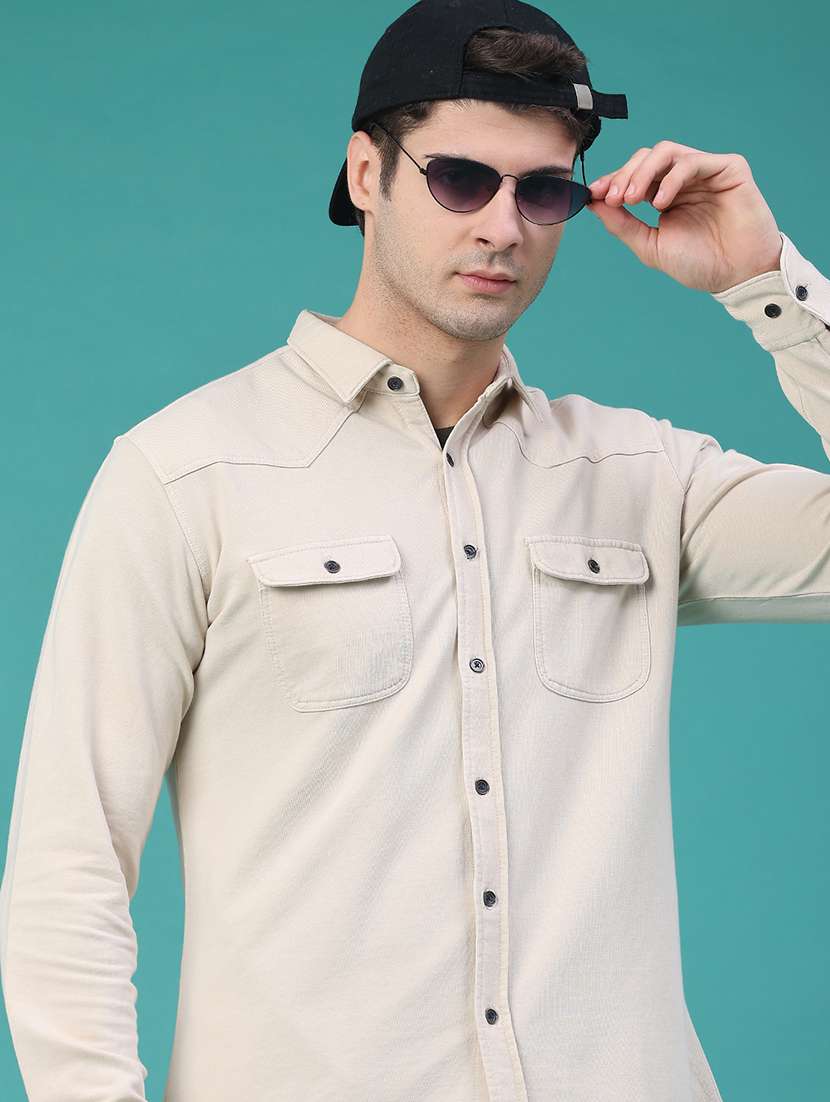 men solid long sleeve regular fit shacket