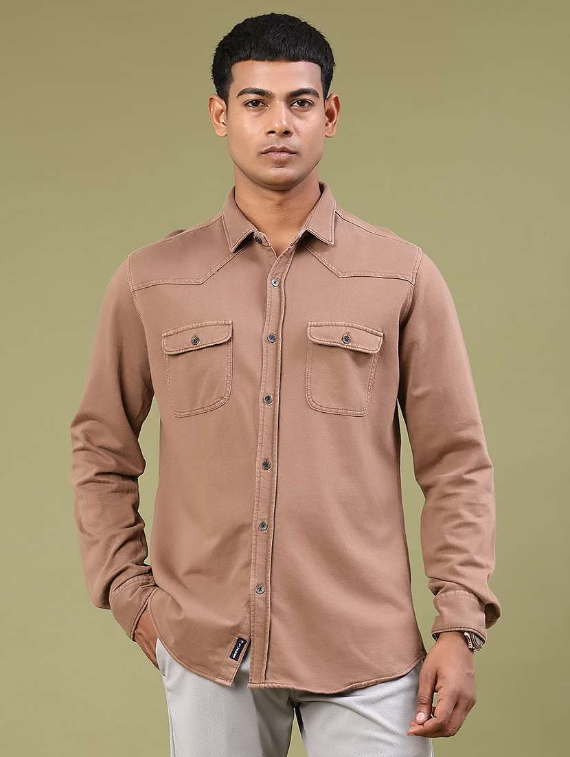 men solid long sleeve regular fit casual shirt