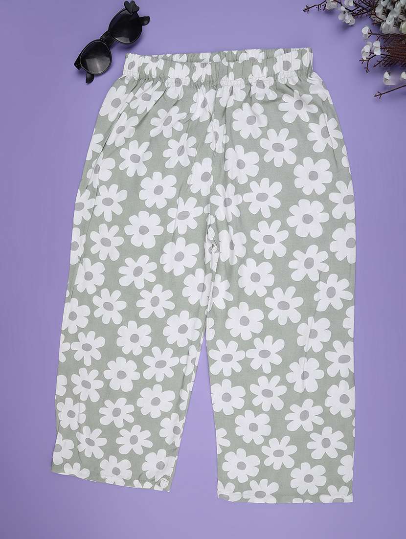 girls green cotton printed trouser - 22276202 -  Standard Image - 1