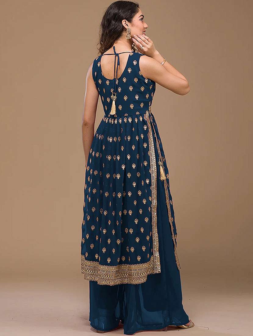 Women Solid With Work Semi-stitched Suit Set - 22276537 -  Standard Image - 1