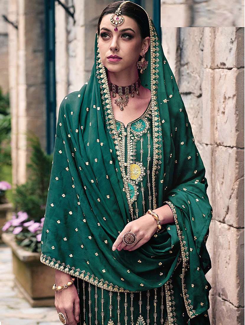 Women Solid With Work Semi-stitched Suit Set - 22276542 -  Standard Image - 1