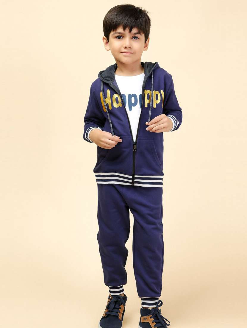 boys printed hooded full length co-ord set