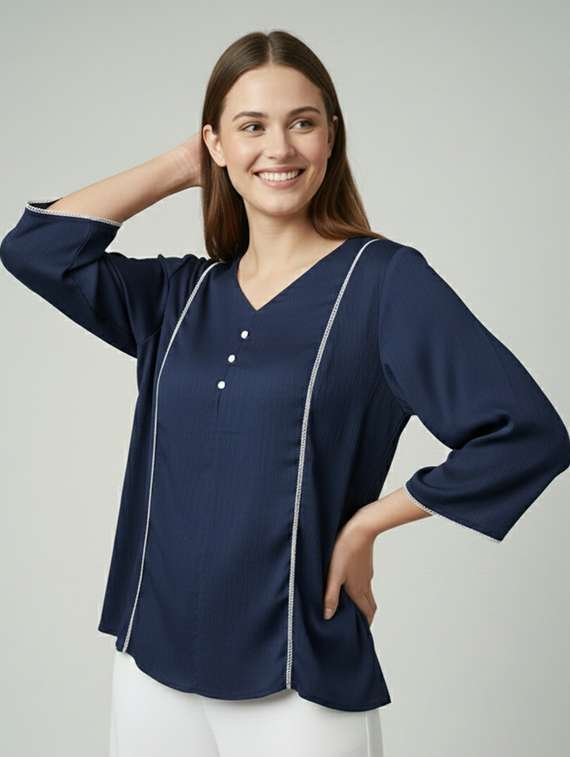 women solid bell sleeve regular top - 22277437 -  Standard Image - 1