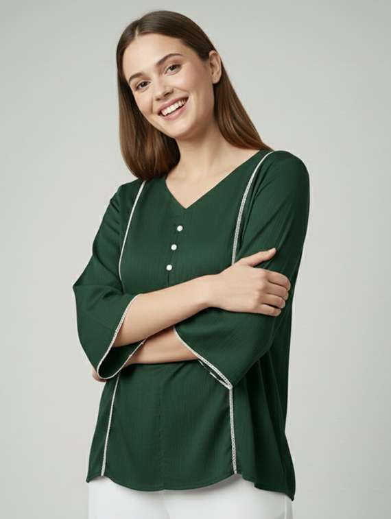 women solid bell sleeve regular top - 22277438 -  Standard Image - 1