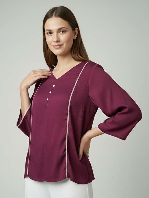 women solid bell sleeve regular top - 22277439 -  Standard Image - 1