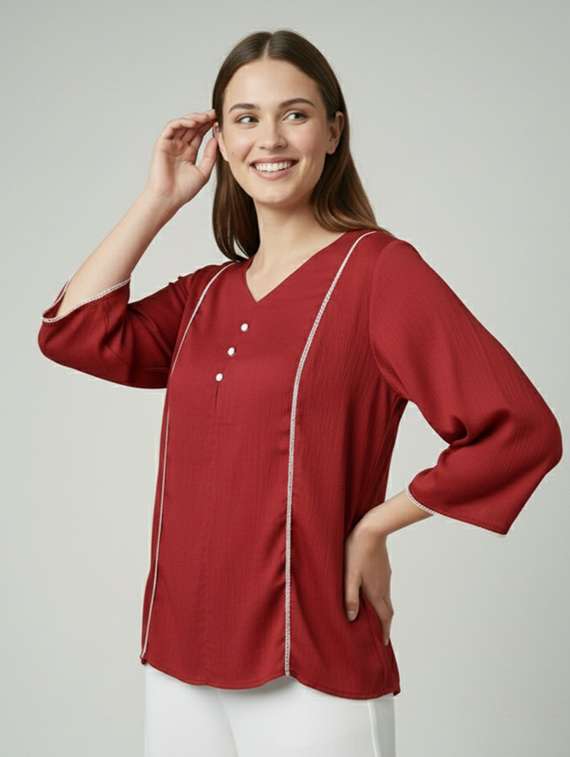 women solid bell sleeve regular top
