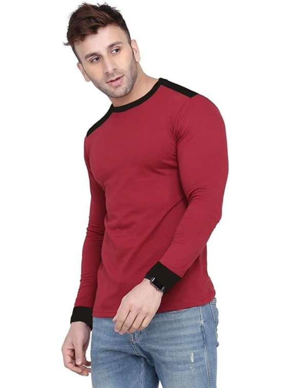 men color blocked long sleeve slim fit t-shirt - 22277488 -  Standard Image - 1