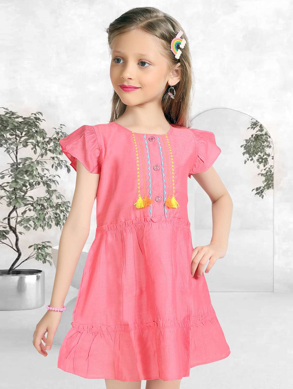 girls embroidered short sleeve tiered frock - 22277508 -  Standard Image - 4