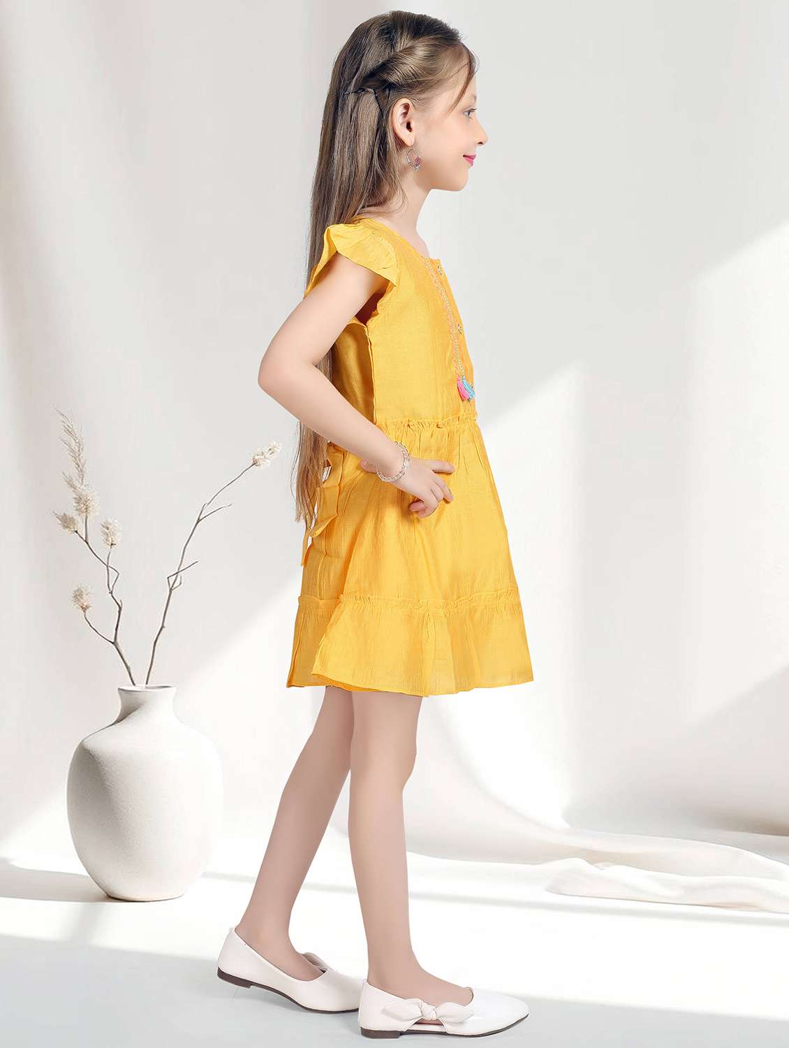 girls embroidered short sleeve tiered frock - 22277509 -  Standard Image - 1