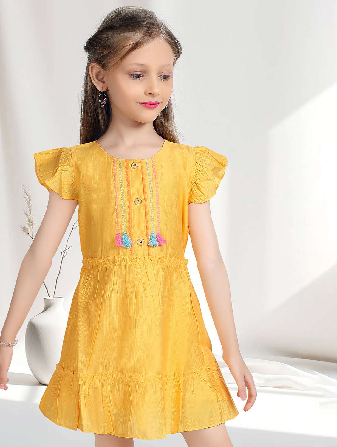 girls embroidered short sleeve tiered frock - 22277509 -  Standard Image - 4