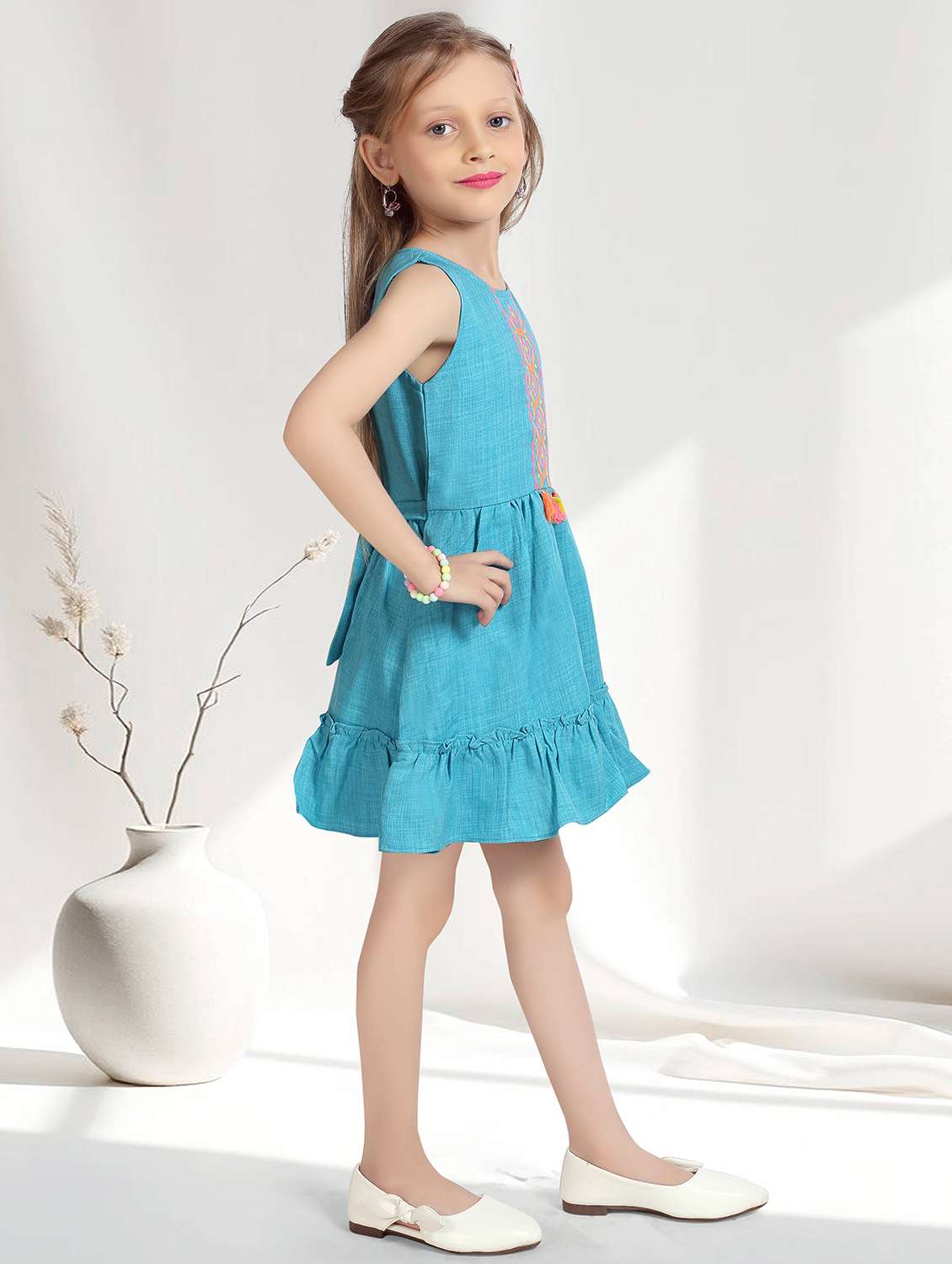 girls embroidered short sleeve tiered frock - 22277510 -  Standard Image - 1