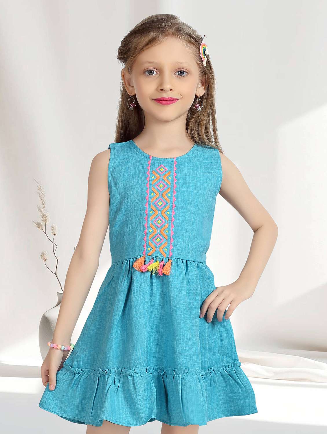 girls embroidered short sleeve tiered frock - 22277510 -  Standard Image - 4