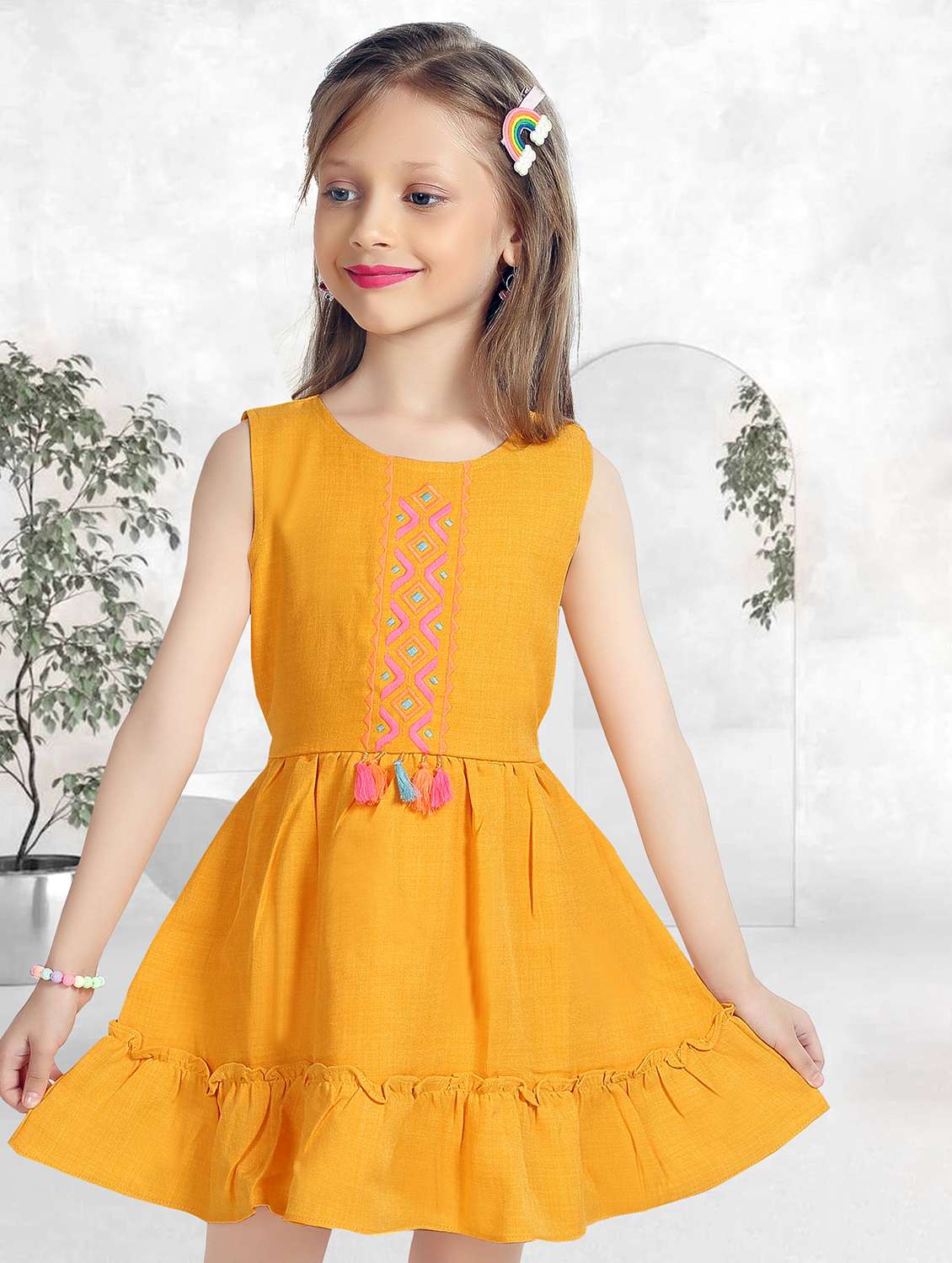 girls embroidered short sleeve tiered frock - 22277512 -  Standard Image - 4