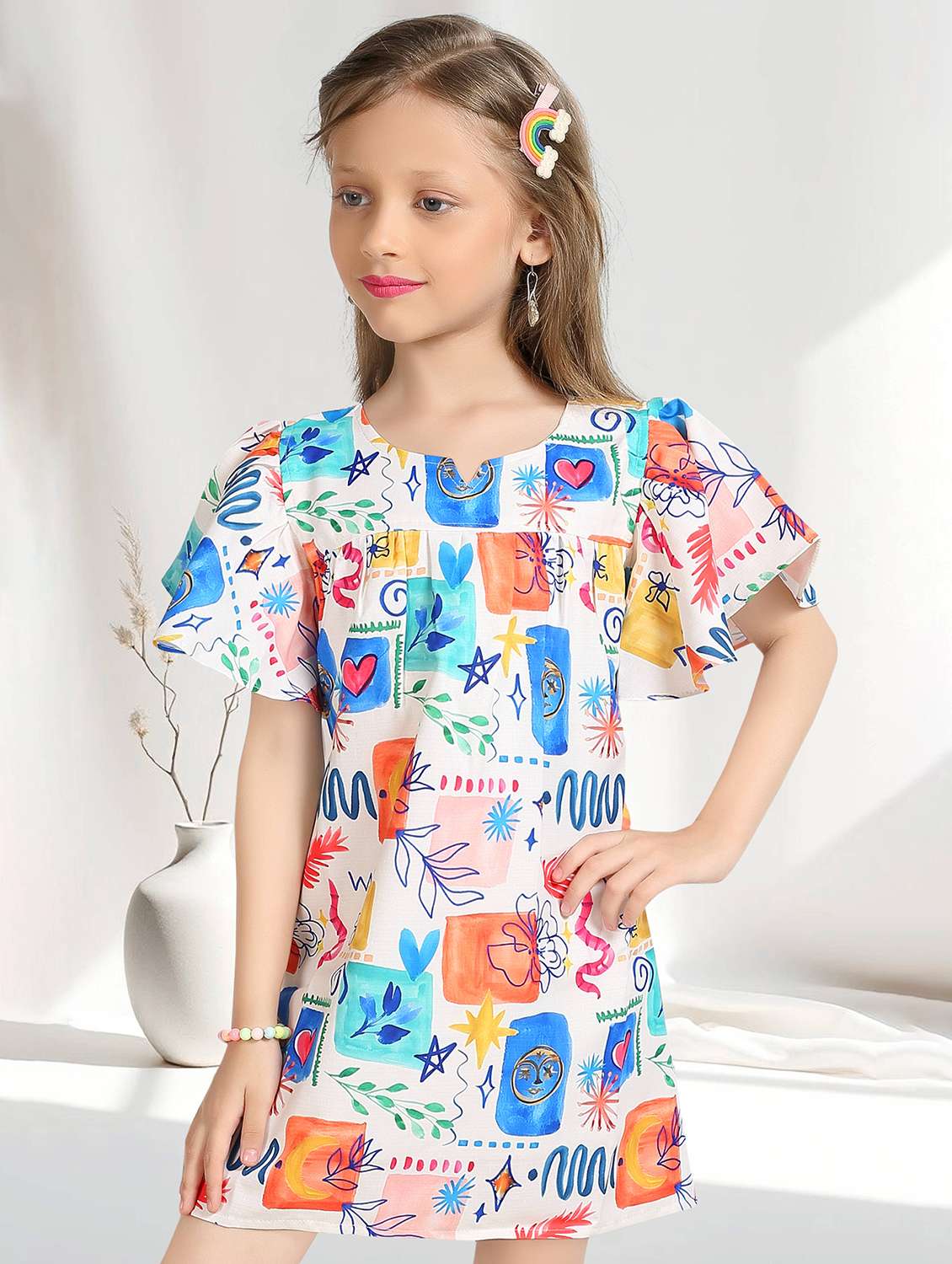 girls printed short sleeve a-line frock - 22277513 -  Standard Image - 4