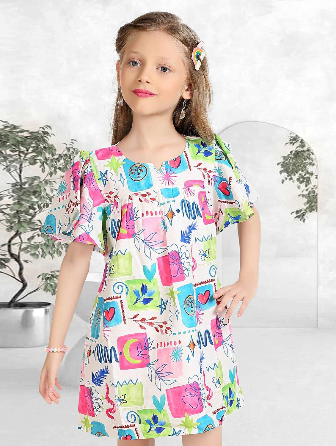girls printed short sleeve a-line frock - 22277514 -  Standard Image - 4