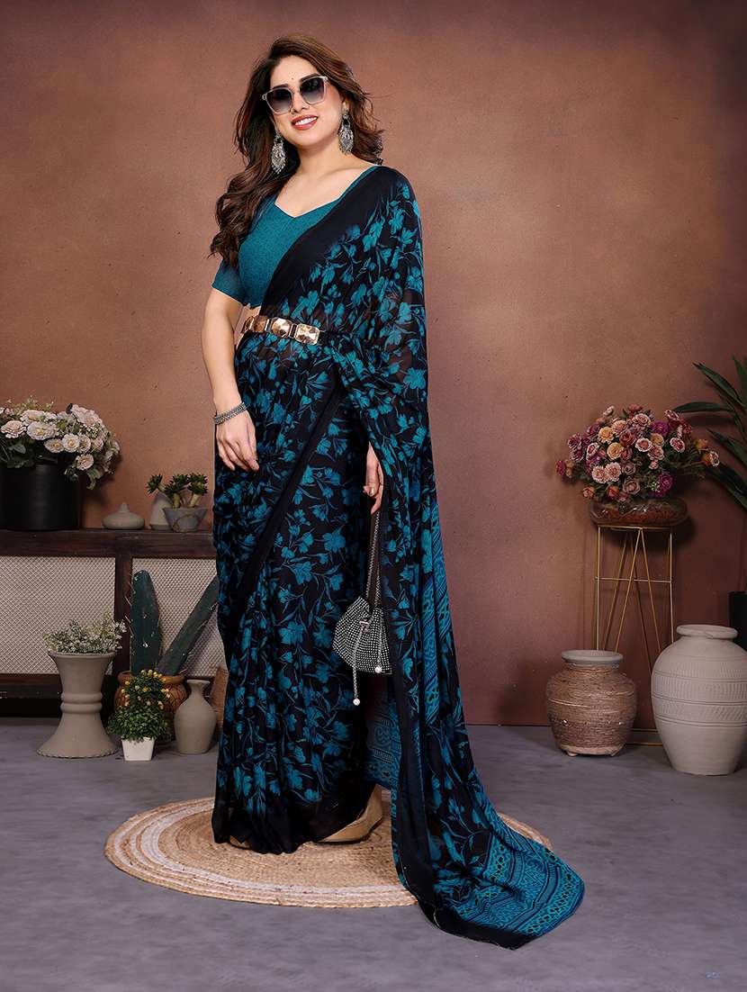 Women Printed Casual Wear Saree With Blouse - 22277556 -  Standard Image - 1
