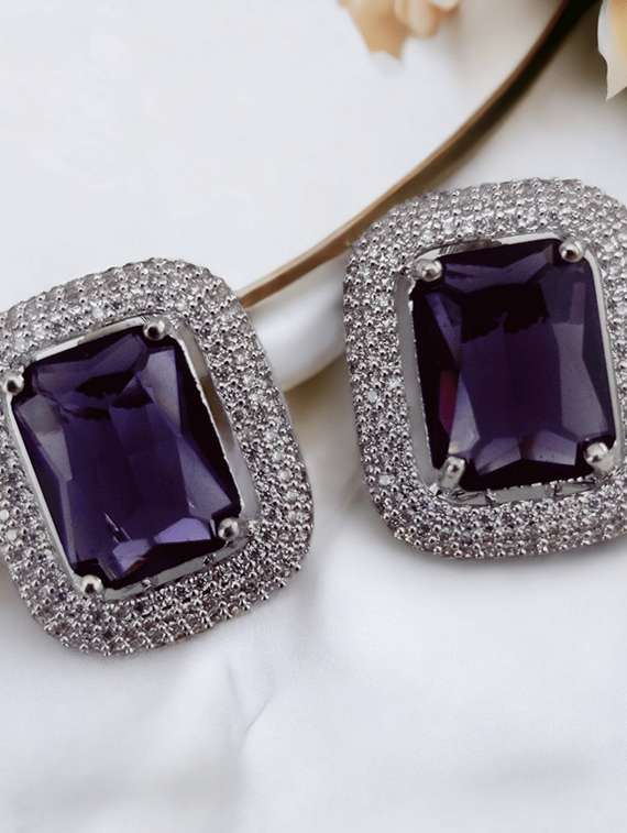 women purple brass studs earring - 22277880 -  Standard Image - 1