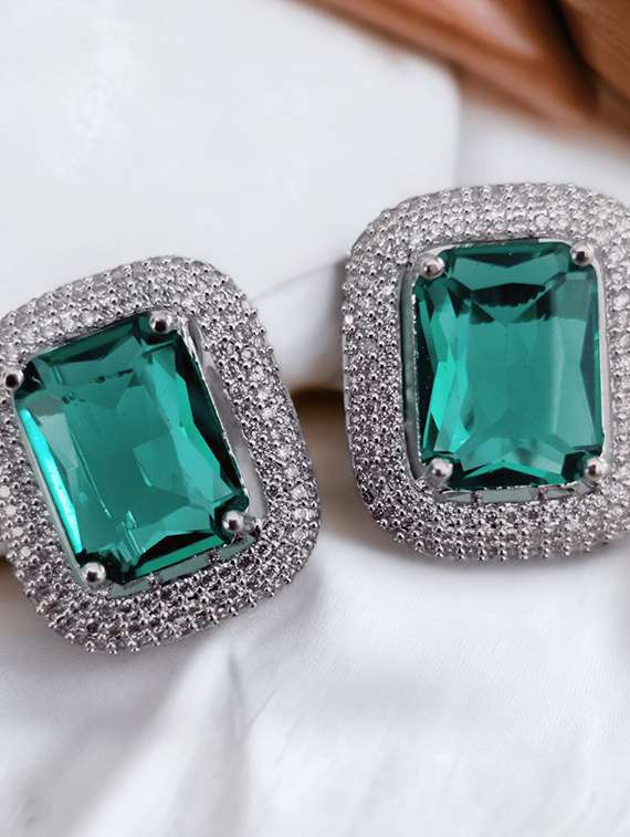Women Green Brass Studs Earring - 22277882 -  Standard Image - 1