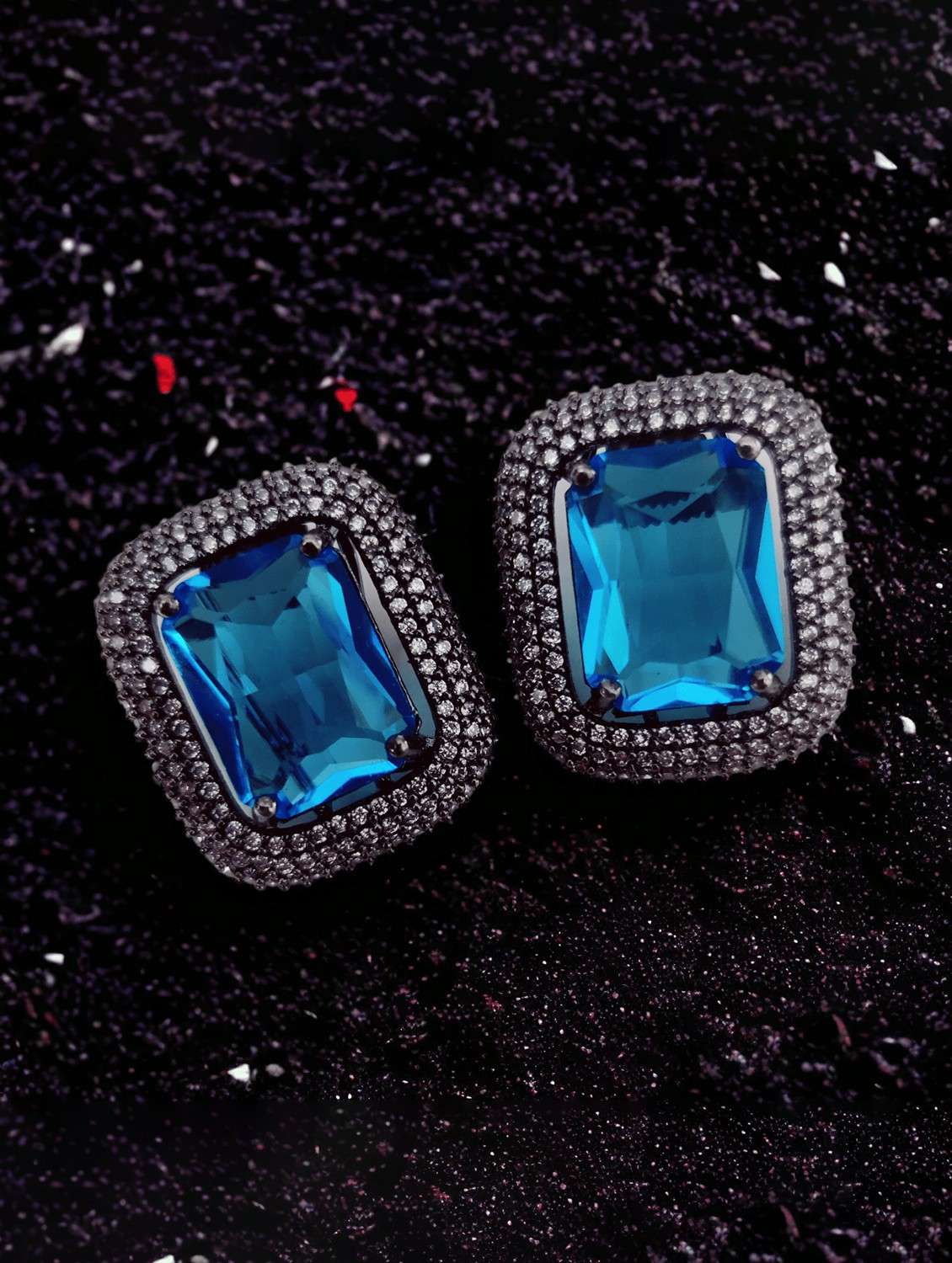 women blue brass studs earring