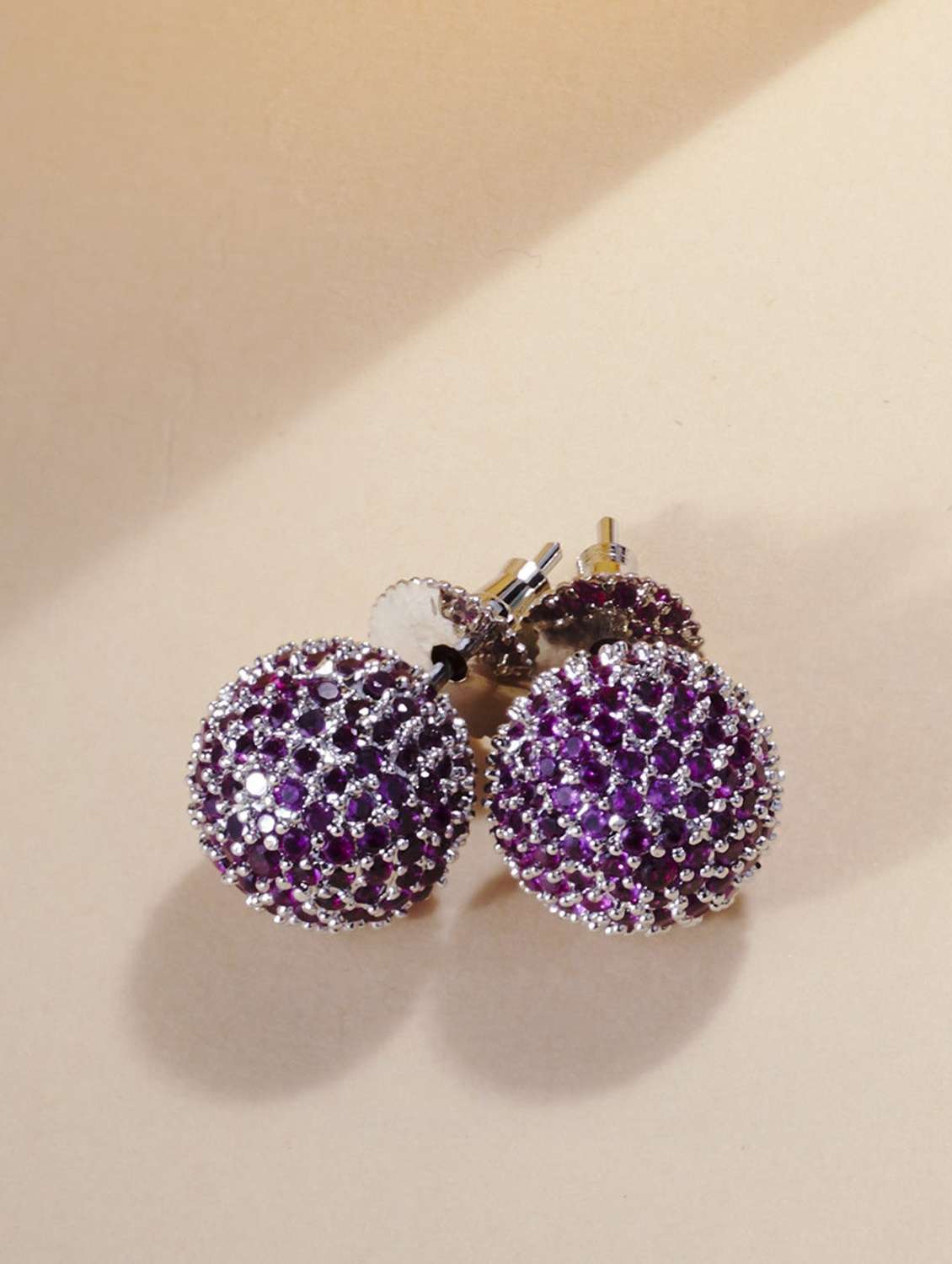 women purple brass studs earring