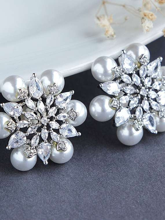 timeless beauty white pearl studded earrings - 22277905 -  Standard Image - 1