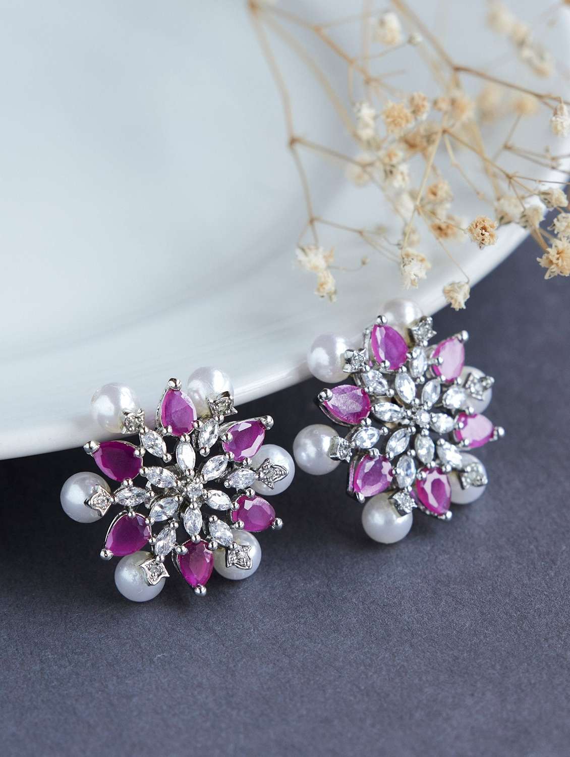 opal touch timeless beauty white pearl studded earrings