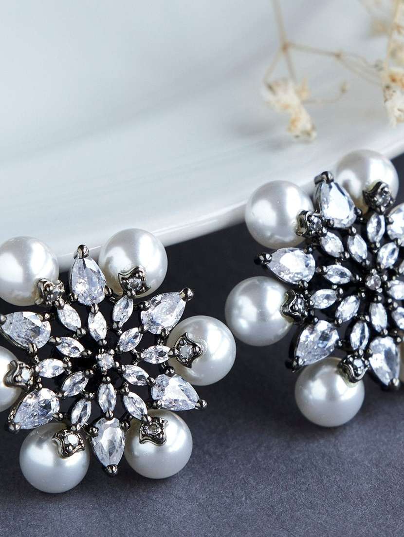 opal touch timeless beauty white pearl studded earrings - 22277908 -  Standard Image - 1