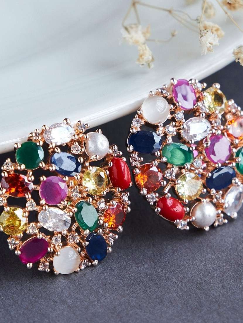 women multi colored brass studs earring - 22277911 -  Standard Image - 1