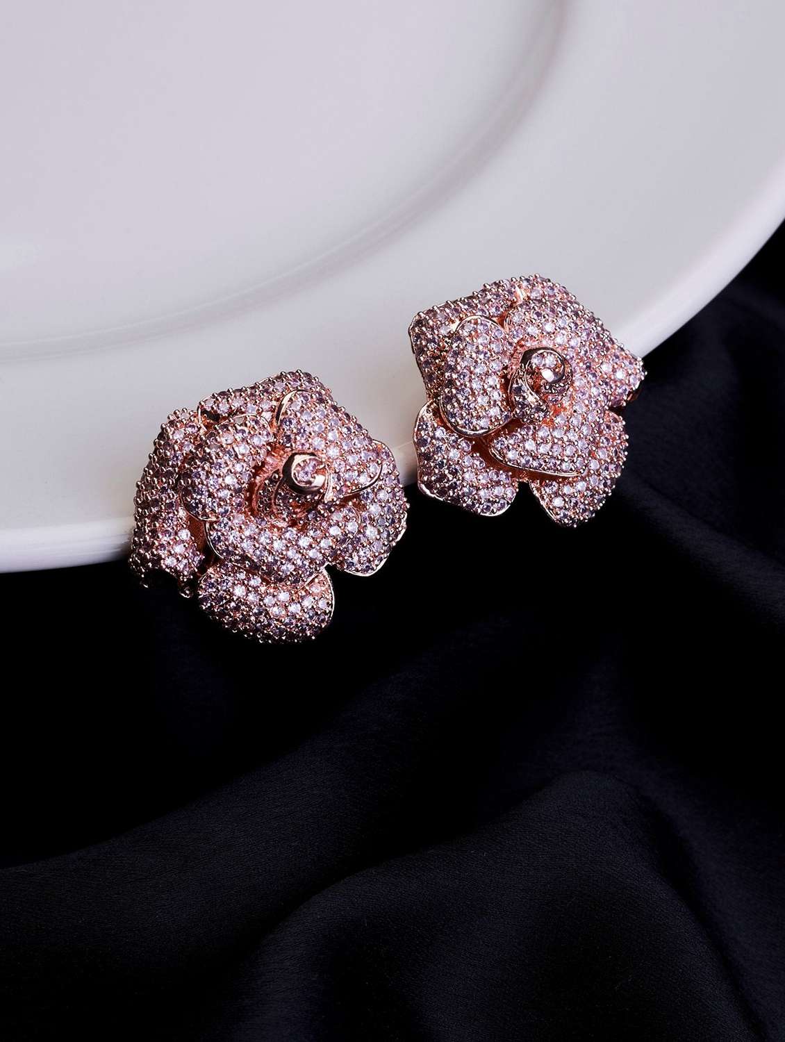women brass floral studs earring