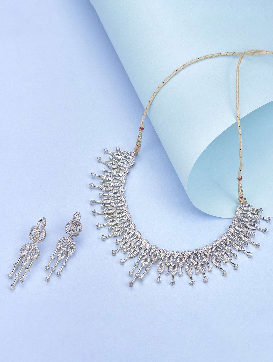 women stone studded necklace and earring set
