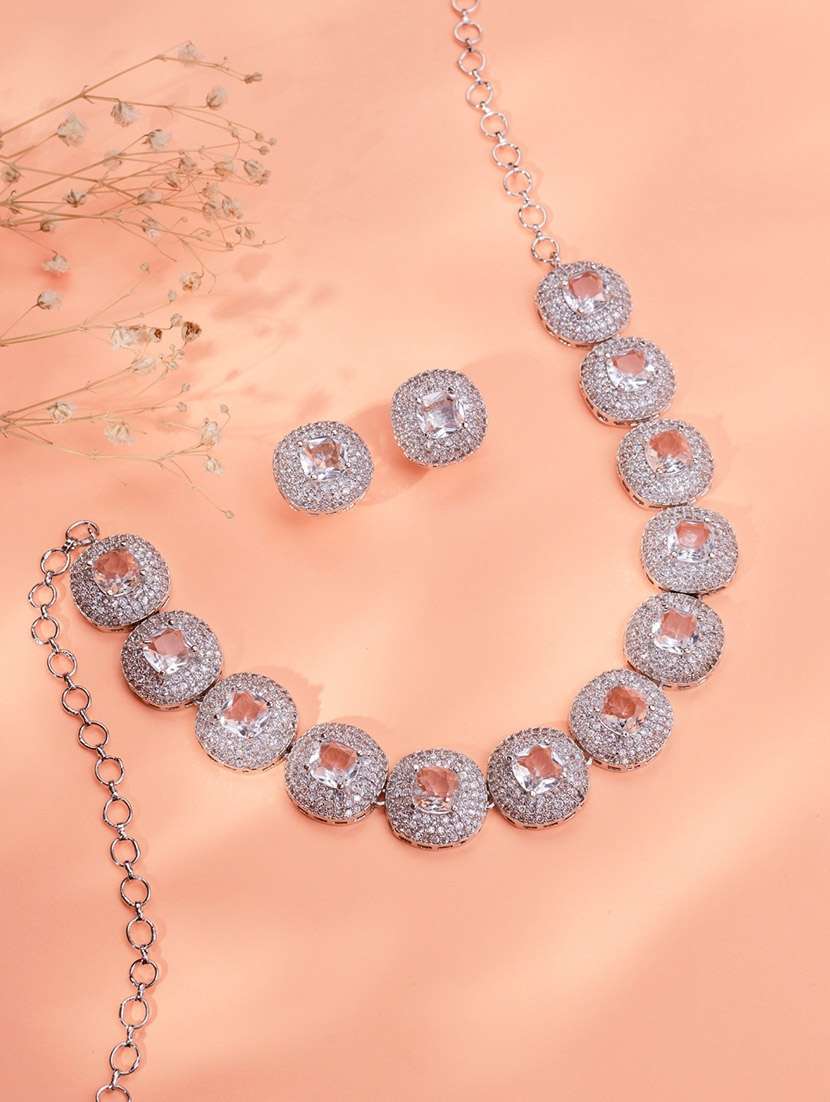 women silver ad necklace with earring set