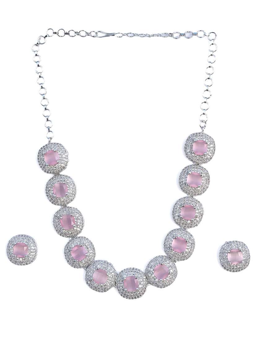 women stone studded necklace and earring set - 22277981 -  Standard Image - 1