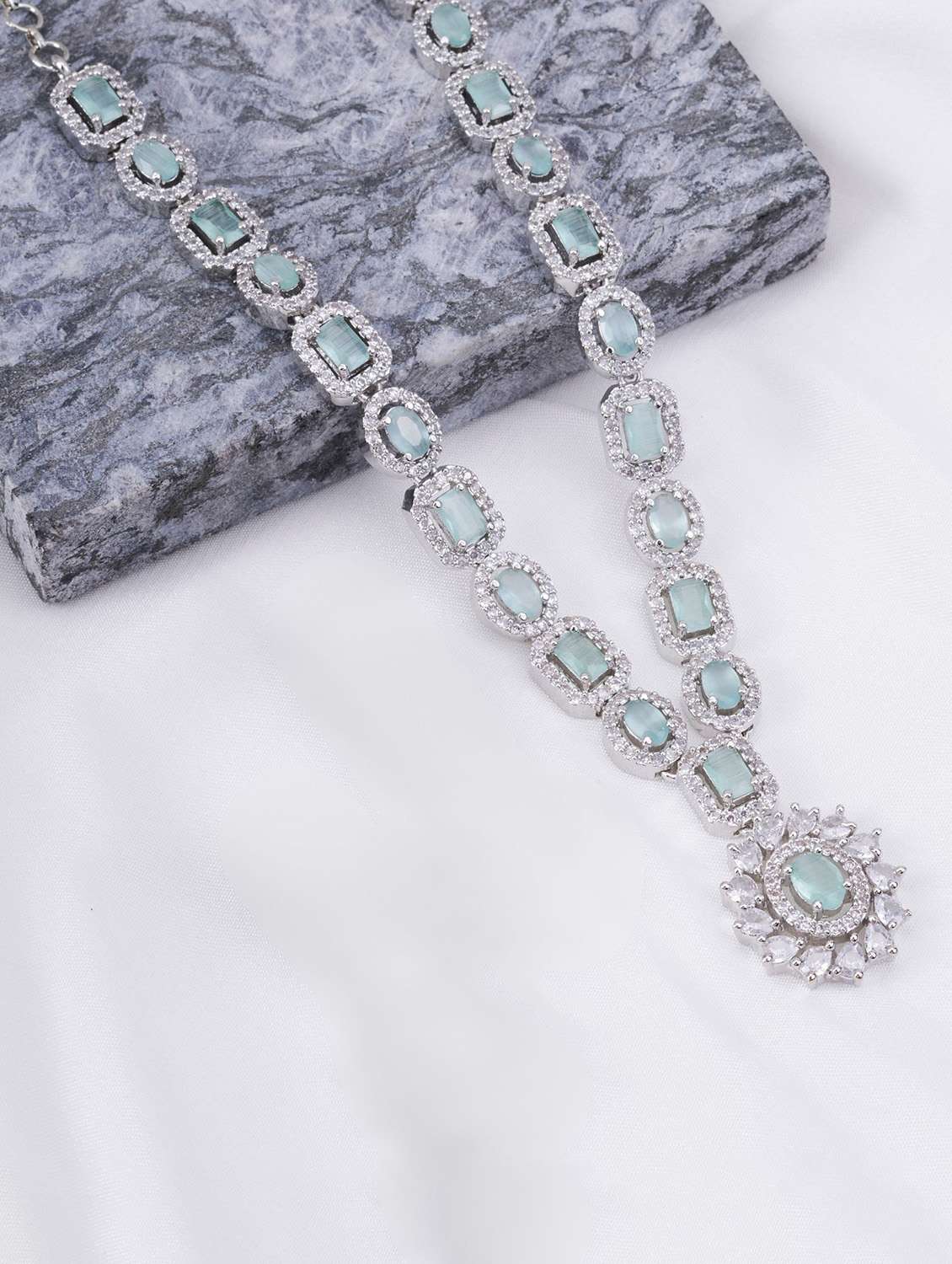 women stone studded necklace and earring set - 22277992 -  Standard Image - 1