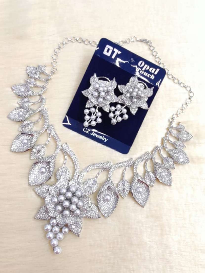 women stone studded necklace and earring set - 22277994 -  Standard Image - 1