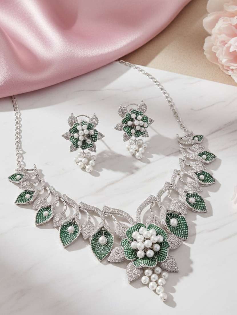 women stone studded necklace and earring set