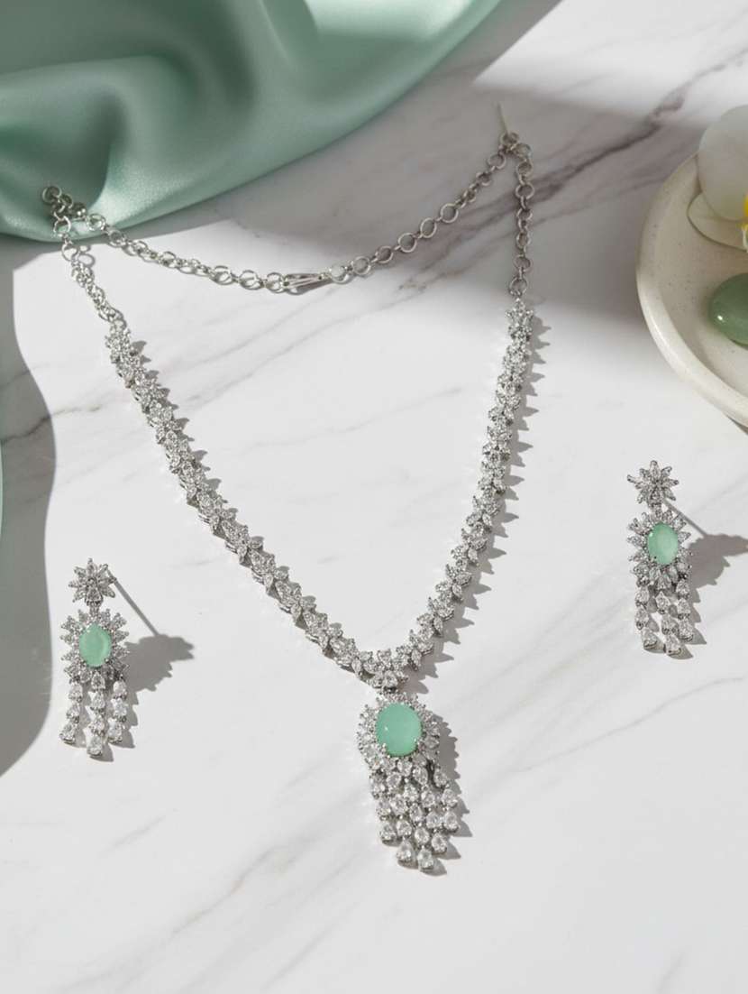 women stone studded necklace and earring set