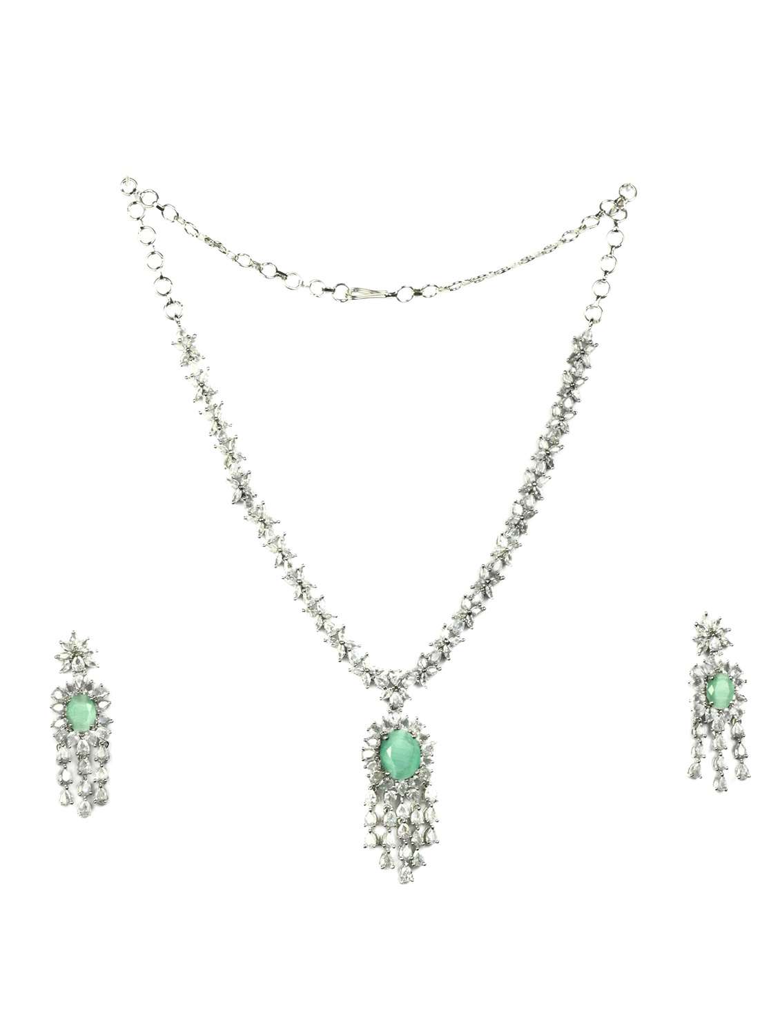 women stone studded necklace and earring set - 22278005 -  Standard Image - 1