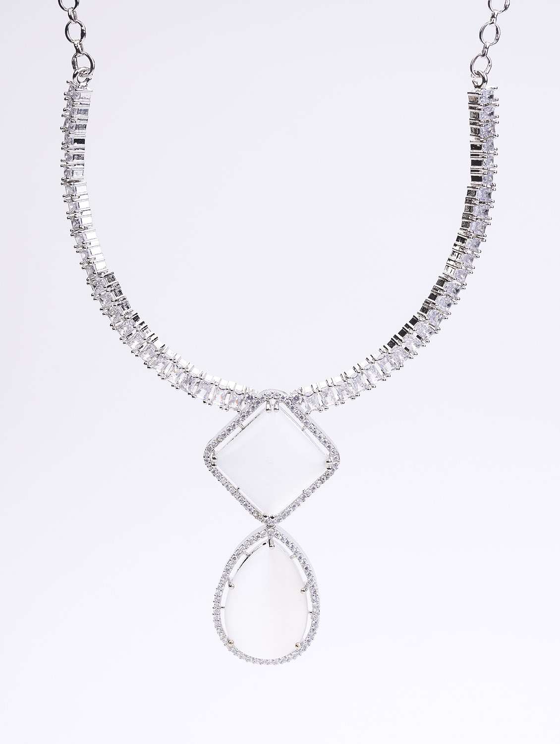 women stone studded necklace and earring set - 22278007 -  Standard Image - 1