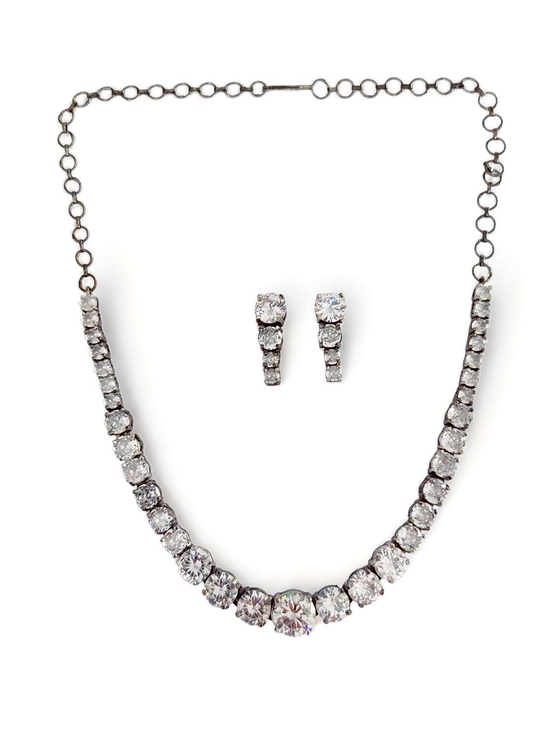 women stone studded necklace and earring set - 22278010 -  Standard Image - 1