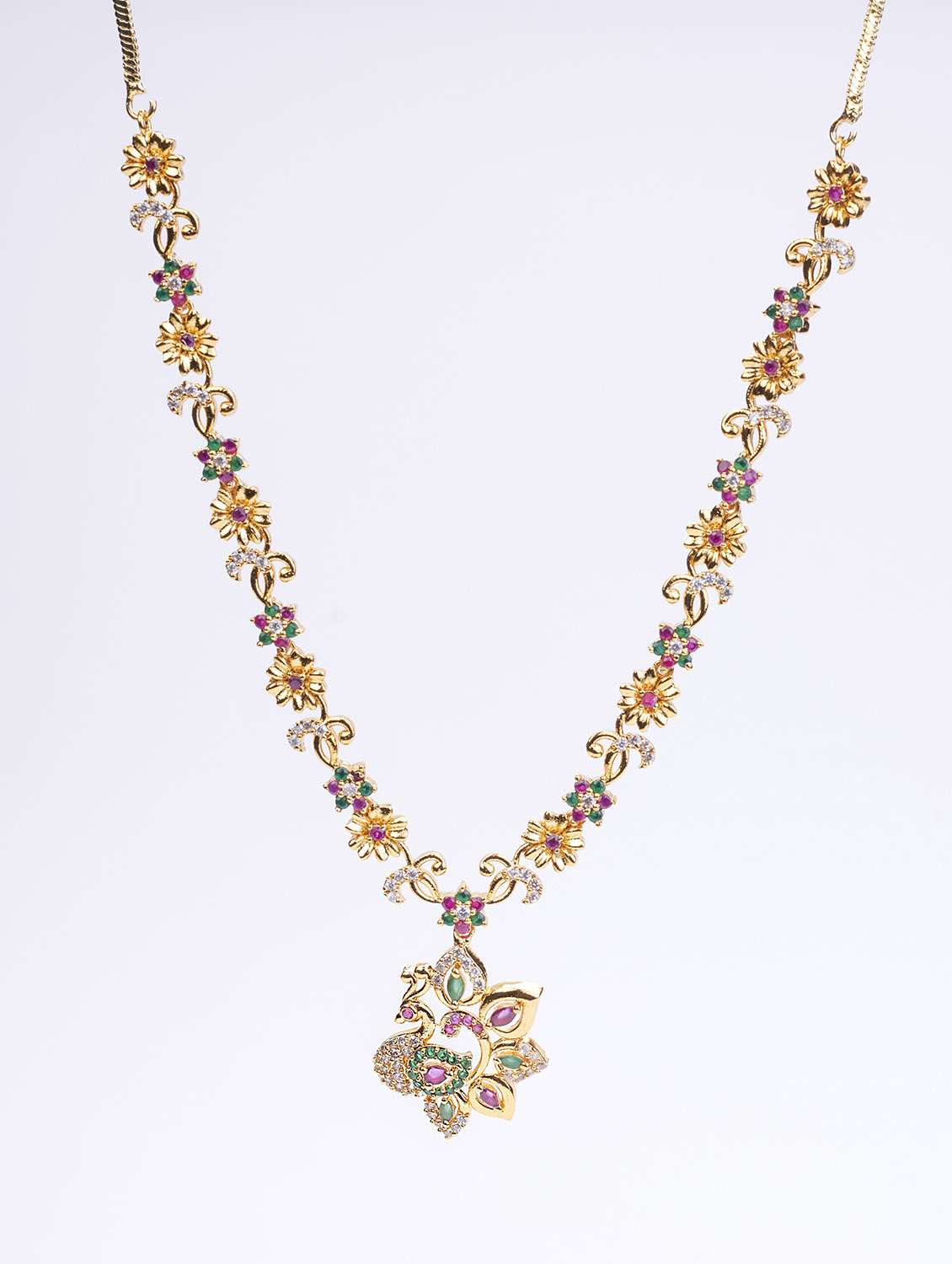 women stone studded necklace and earring set - 22278015 -  Standard Image - 1