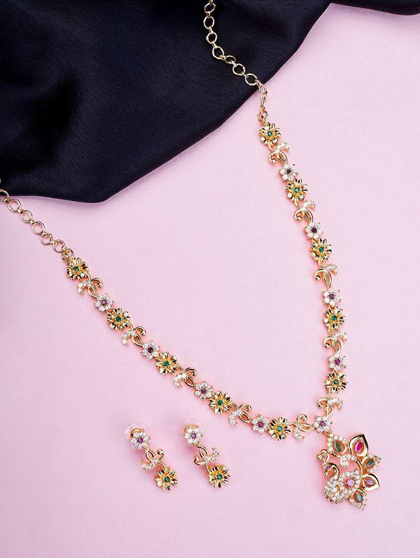 women stone studded necklace and earring set