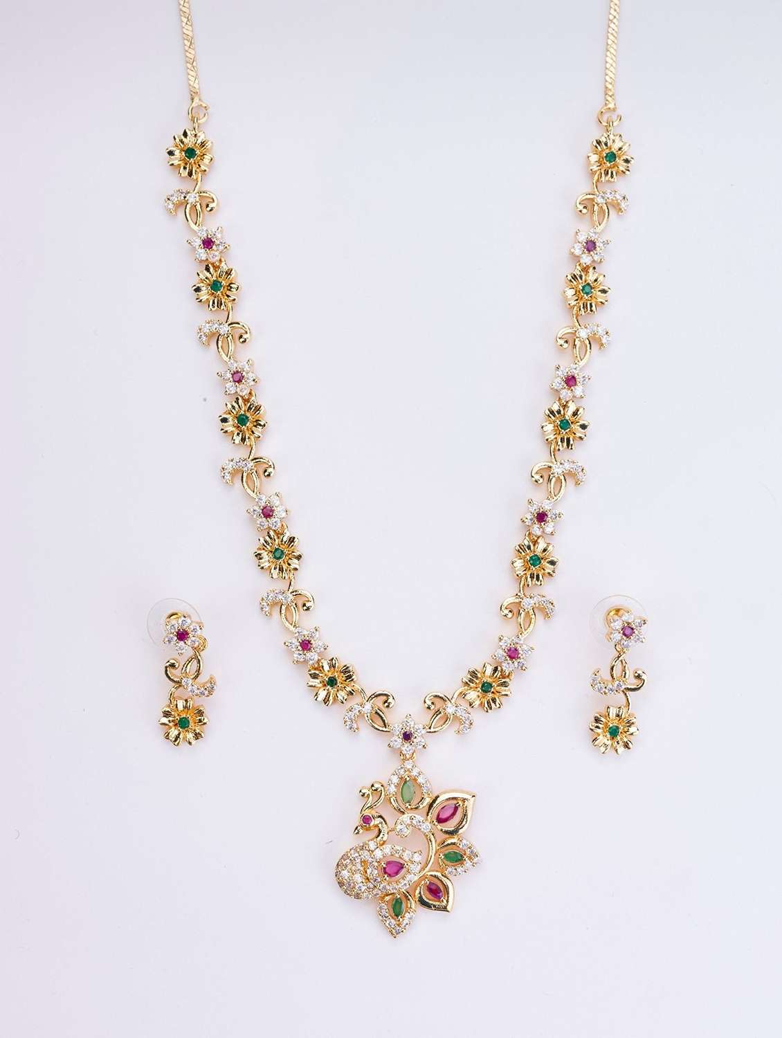 women stone studded necklace and earring set - 22278016 -  Standard Image - 1
