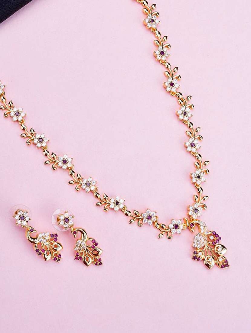 women stone studded necklace and earring set - 22278017 -  Standard Image - 1